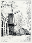 38141 Gezicht in de Gansstraat te Utrecht uit het zuidoosten, met de molen De Gans en een gedeelte van het huis Soestbergen.